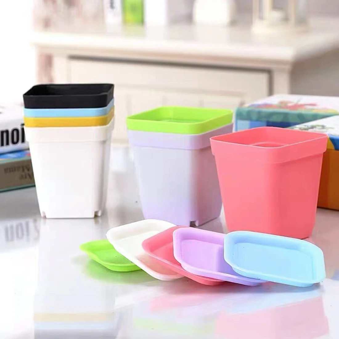 

Mini Colorful Flower Pots Planters Grow Pot Plastic Small Nursery Pot Grow Box Seedling Tray Garden Tools Transplant Flowerpot