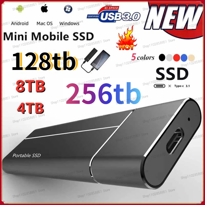 

128TB 2TB Portable SSD High Speed Transfer 1TB 4TB 8TB 16TB External Hard Disk USB Type-C Interface Mass Storage Memory Device