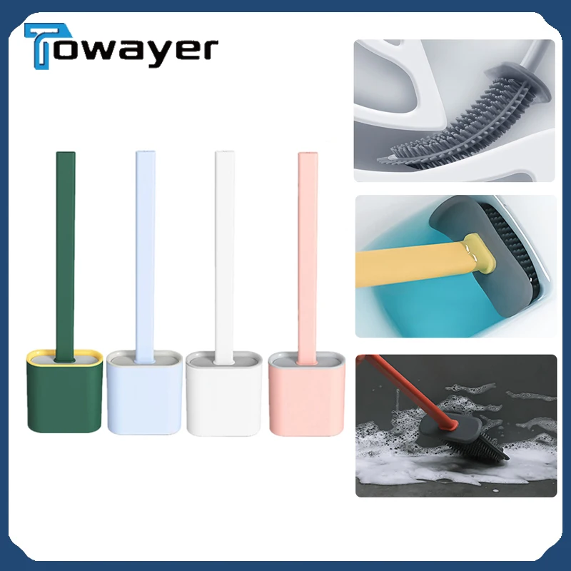 

Toilet Brush Silicone Flat Head Soft Brush Wall Mounted Cleaner Tool Breathable Leak Water With Base Bathroom Accessories