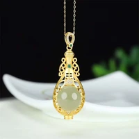 hot selling natural hand carved jade 925silver gufajin cyan vase necklace pendant fashion jewelry accessories menwomen luckgifts