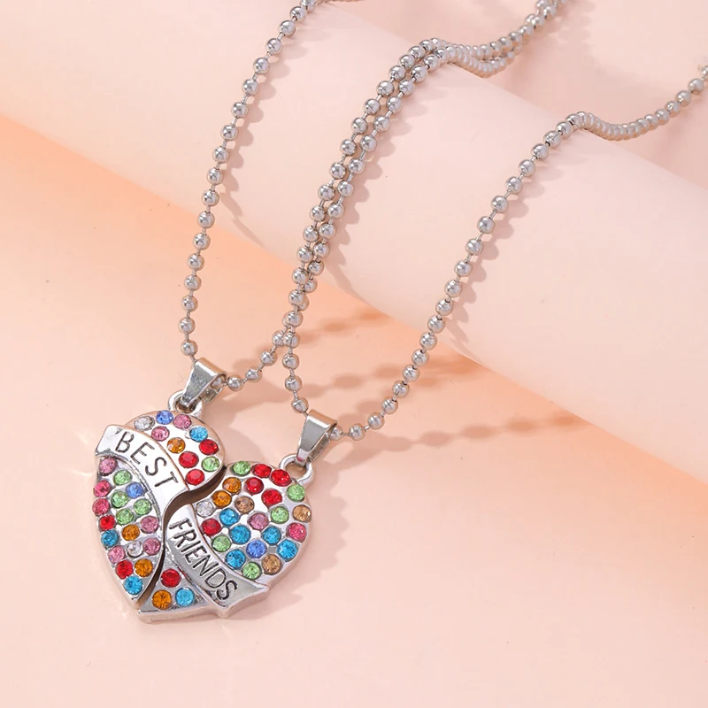 

2 Pcs/Set Best friend necklace Sequins Heartbreak Sewing Pendant Chain Couple Necklace BFF Friendship Jewelry Girl Gift