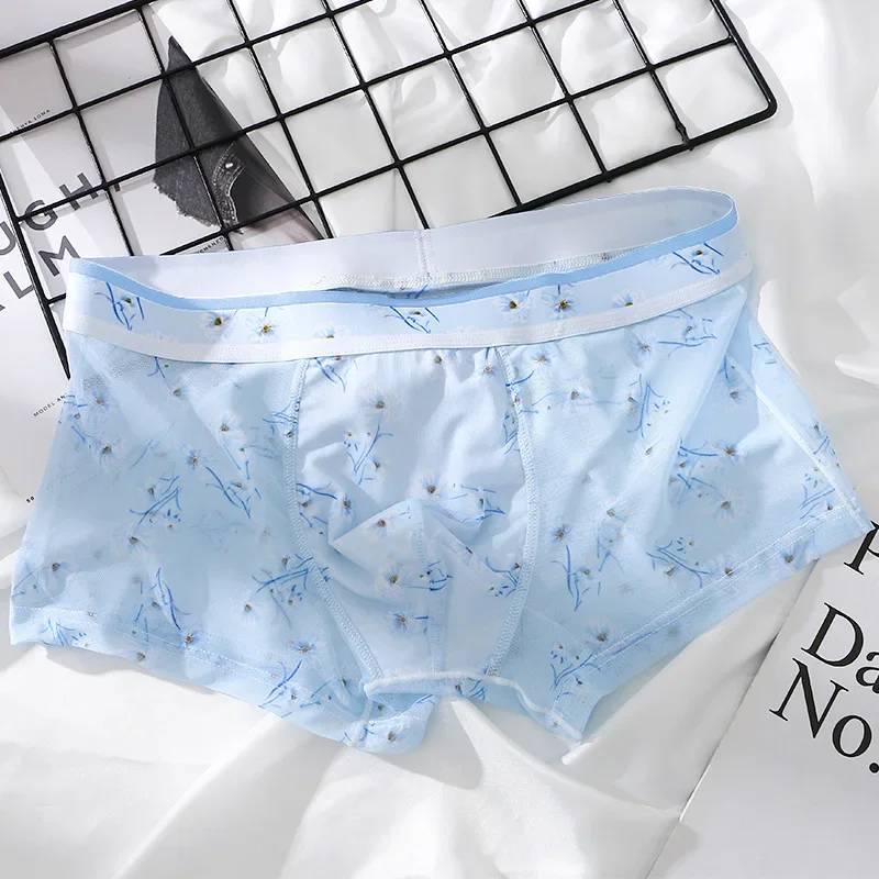 Мужские трусы брифы трусы-боксеры из Ice Silk сексуальное прозрачное нижнее белье с