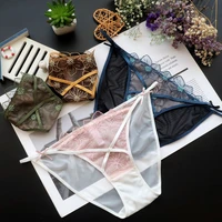 hollow panties ladies thin cross strap sexy mesh lace underwear womens low waist briefs cotton breathable lingerie