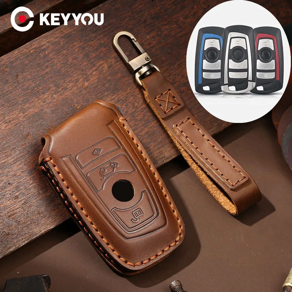 

Кожаный чехол для автомобильного ключа KEYYOU, 3 кнопки, премиум-класса для BMW 3 5 7 серии E90 E92 E93 X5 2009-2016, защитный чехол, сумка, автомобильные аксес...