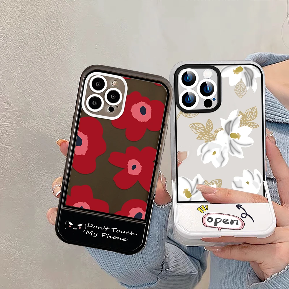 

Floral Stand Holder Case for iPhone 14ProMax 14Plus 13 12 11 Pro Max Soft Transparent Silicone Protection Back Cover Fundas