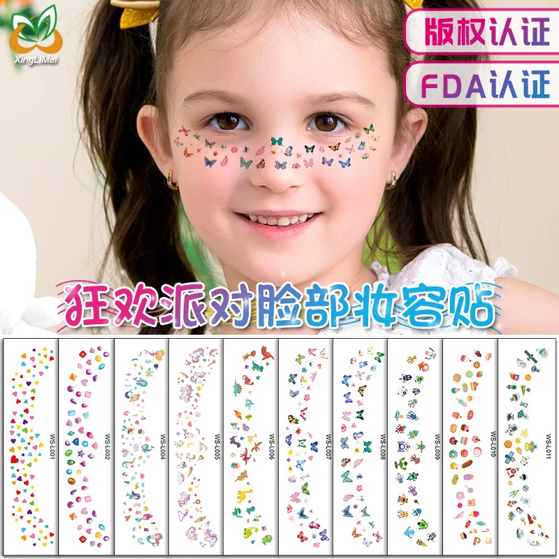 

2Pcs New Kids Face Stickers Waterproof Party Tattoo Stickers Personalized Colorful Makeup Freckle Tattoo Stickers