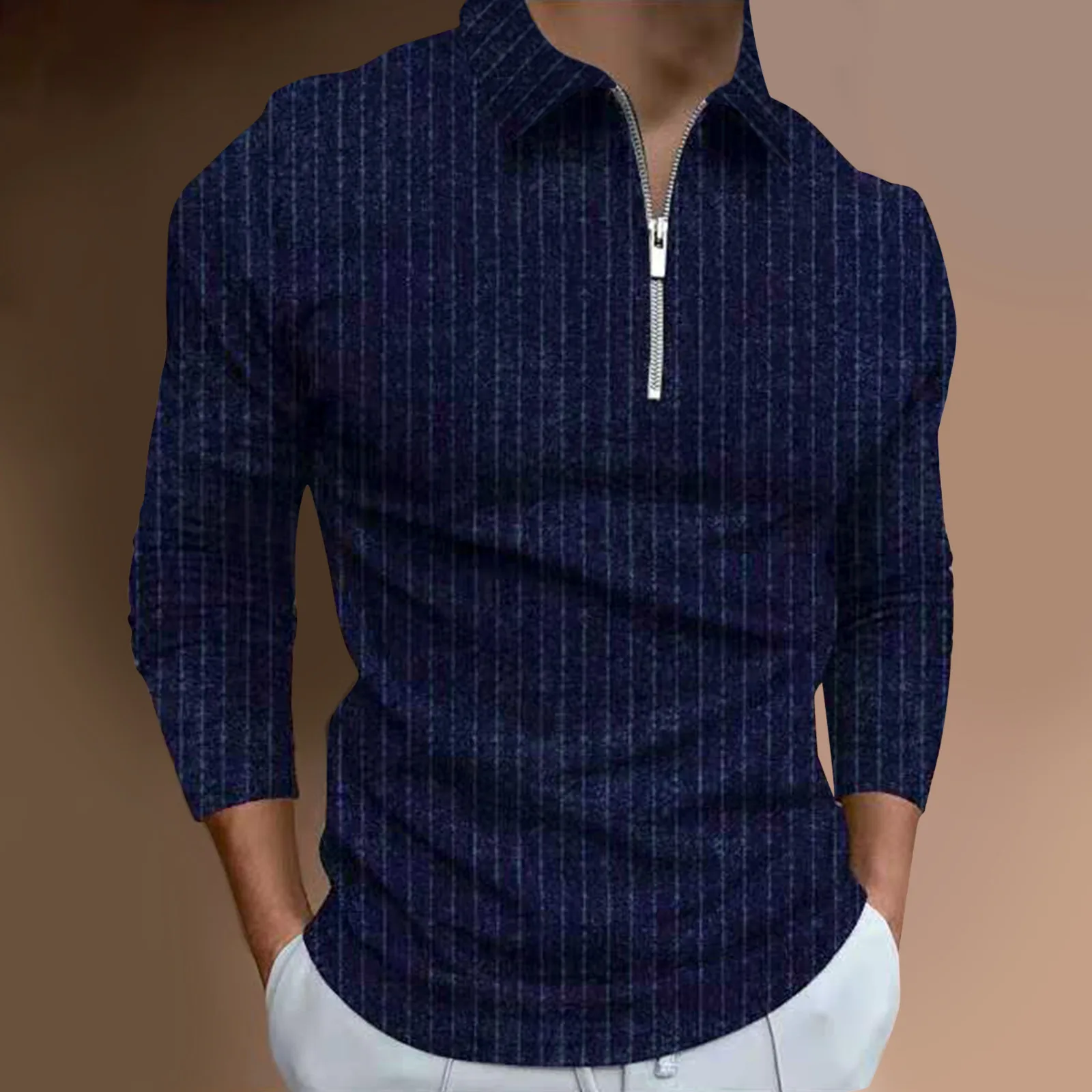 

Long Sleeve Polo Shirt For Men Casual Solid Color Golf Polo Zipper Lapel Collar Tenis Polo Roupas Maculinas