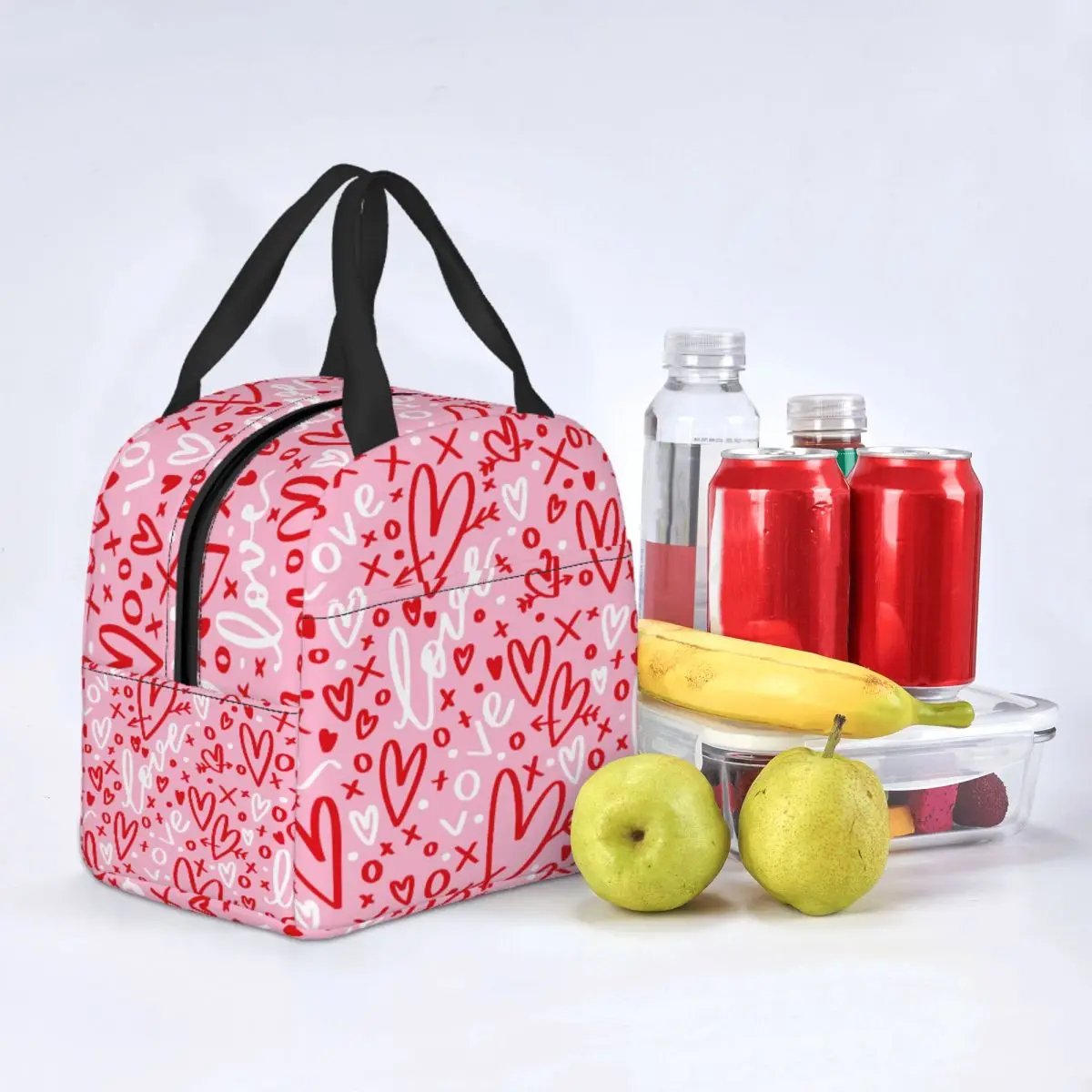 Lunch Bag for Women Kids Pink Heart Thermal Cooler Bags Waterproof Picnic Work Oxford Tote Bento Pouch