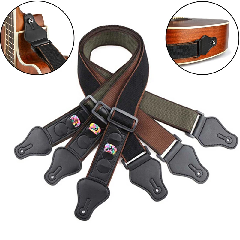 

Guitar Strap Belt with 3 Pick Plectrums Lightweight Guitar Holder Strap for Acoustic Bass Ukelele Musical Instrument Part