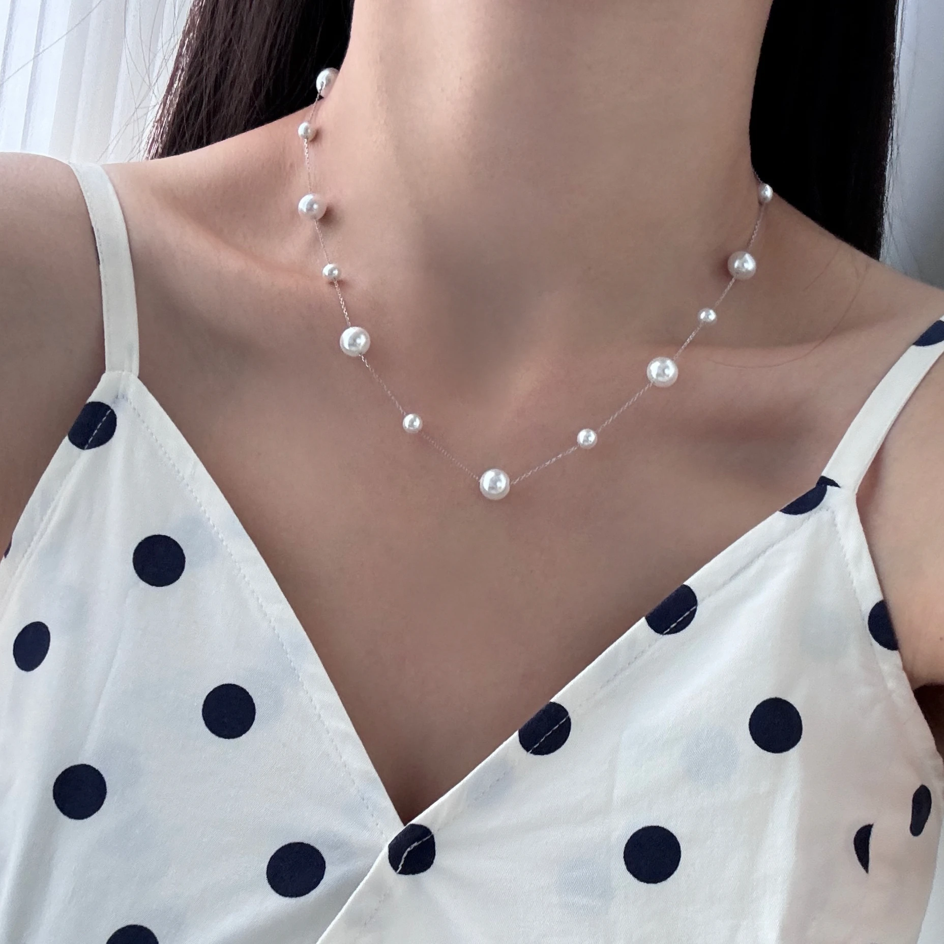 S925 Sterling Silver White Pearl Starry Necklace Women's Exquisite Shiny Long Fringe Clavicle Chain Multiple Sweater |