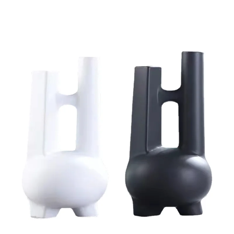 

modern luxurious decor geometric black and white resin flower vase table decoration other home decor