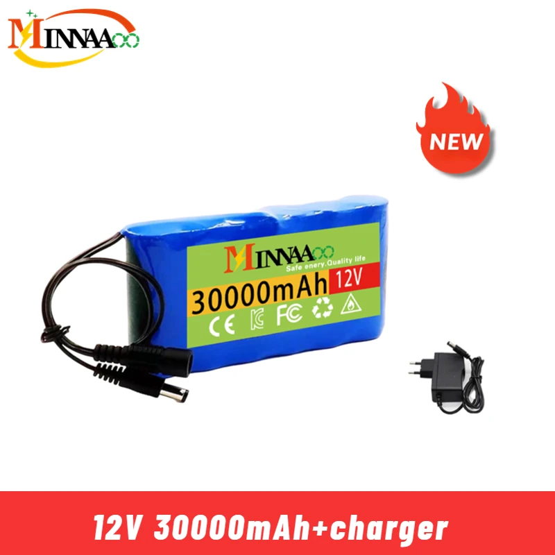 

New Original Rechargeable Battery 12V 30000mah Lithium Battery Pack Capacity DC 12.6V 30Ah CCTV Camera Monitor with Charger