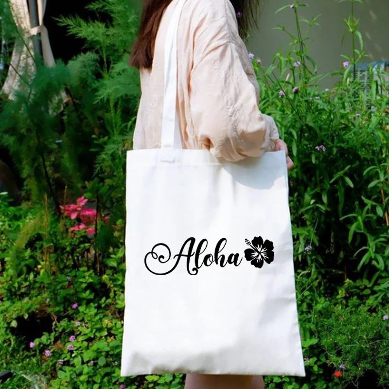 

Aloha Canvas Bag Hawaii Shopping Bags Women Vacation Tote Bag Canvas Casual Custom Logo Tote Bag Eco Friendly L
