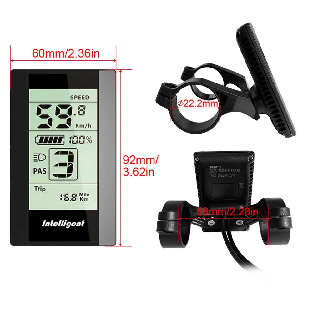 

EBike 800S Display For Bafang 8fun LCD Plastic 24/36/48V 5 Pin Female Black Electric Bicycle Replacement Parts