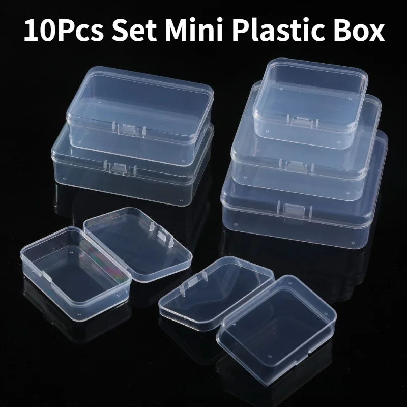w zestawie 10 sztuk Mini plastikowe pudełko prostokątne do przechowywania przezroczyste opakowanie pyłoszczelne trwałe mocne biżuterii pojemnik
