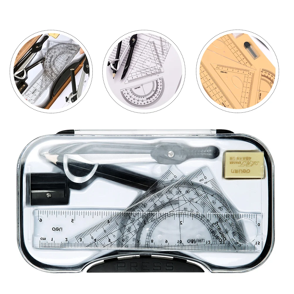 

8 Pcs Compass Set Triangle Ruler Box Sets Kit Useful Manual Plastic