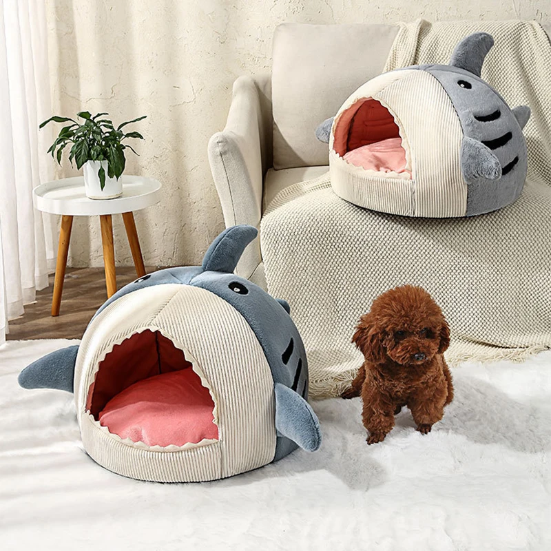 

Кровать для домашних питомцев Shark Dog, теплая корзина-палатка для котят, удобная Лежанка для кошек и собак