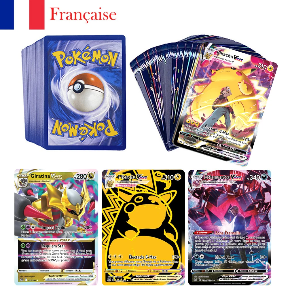 

20-300Pcs French Version Pokemon Card Featuring 300 V VMAX Vstar 200 Gx 100 Tag Team 20 MEGA 20 EX 1 Tarak