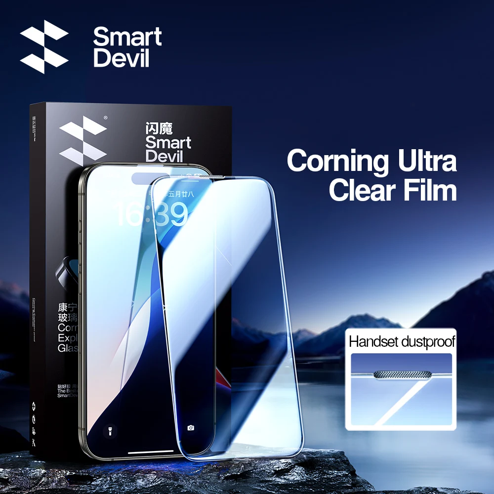 Фото SmartDevil 2Pcs Screen Protector For iPhone 16 Pro Max 16 Pro 15 HD Full Coverage Tempered Glass Corning Film With install Tool №1