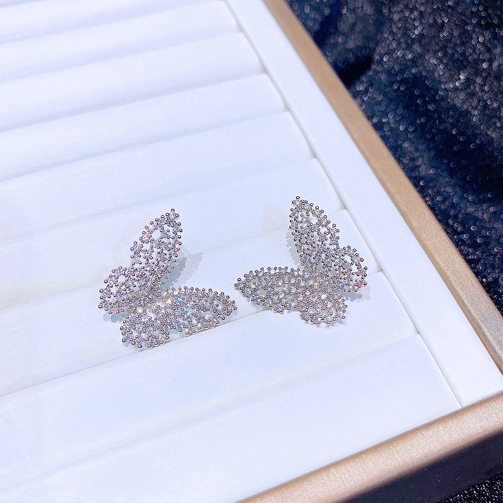 

Luxury Cubic Zirconia Butterfly Earrings for Women Platinum Plated CZ Crystal Stud Earrings Jewelry