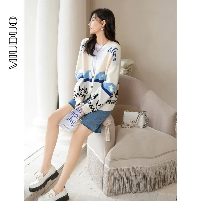 

Women autumn new knitted cardigan 2022 loose sweet sweater long sleeve v neck cardigan lazy wind cardigan sweater coat tops