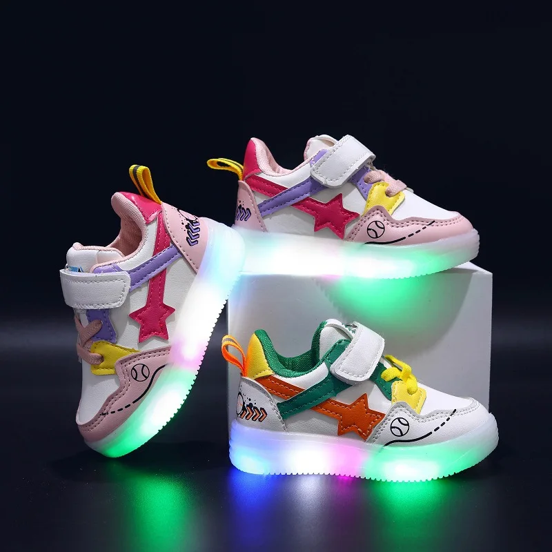 New 2023 Fashion Baby Casual Shoes 5 Stars LED Lighted Infant Tennis Hot Sales Lovely Girls Boys Sneakers Toddlers