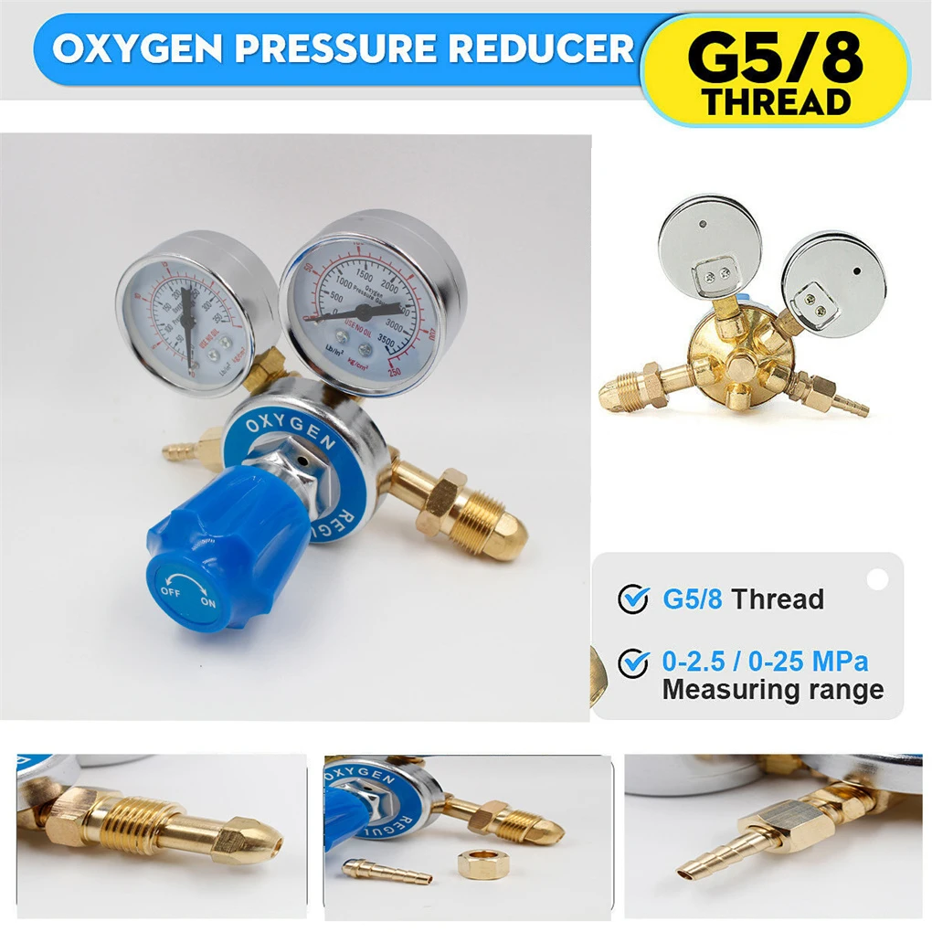 

Oxygen Regulator MIG TIG 0-2 5MPa Decompression Pressure Portable Copper Single Stage Dual Scale Gauge Flow Meter