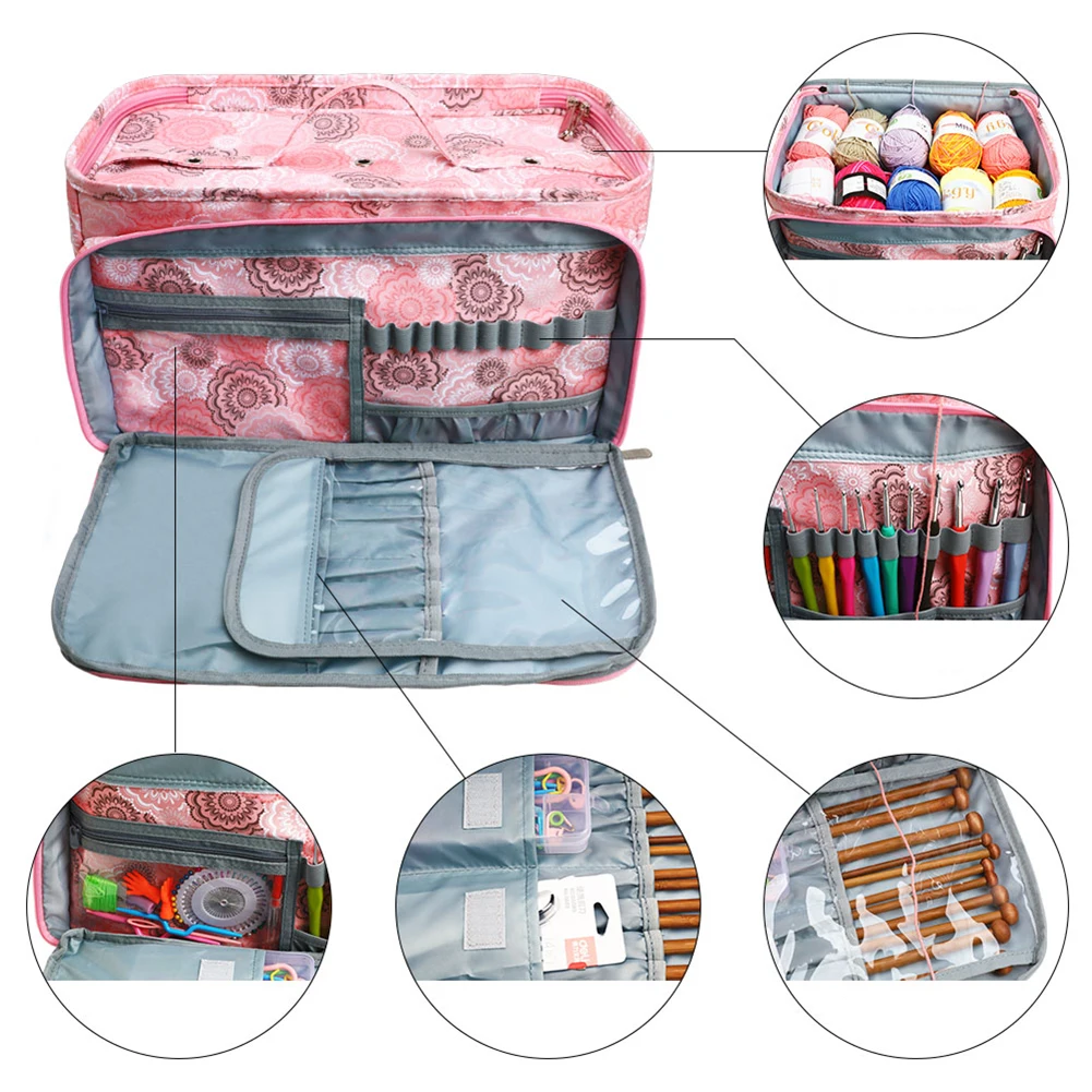 

Oxford Cloth Yarn Storage Bag Printed Knitting Tote Bag Yarn Crochet Storage Case Yarn Crochet Hooks Organizer Sewing Storage