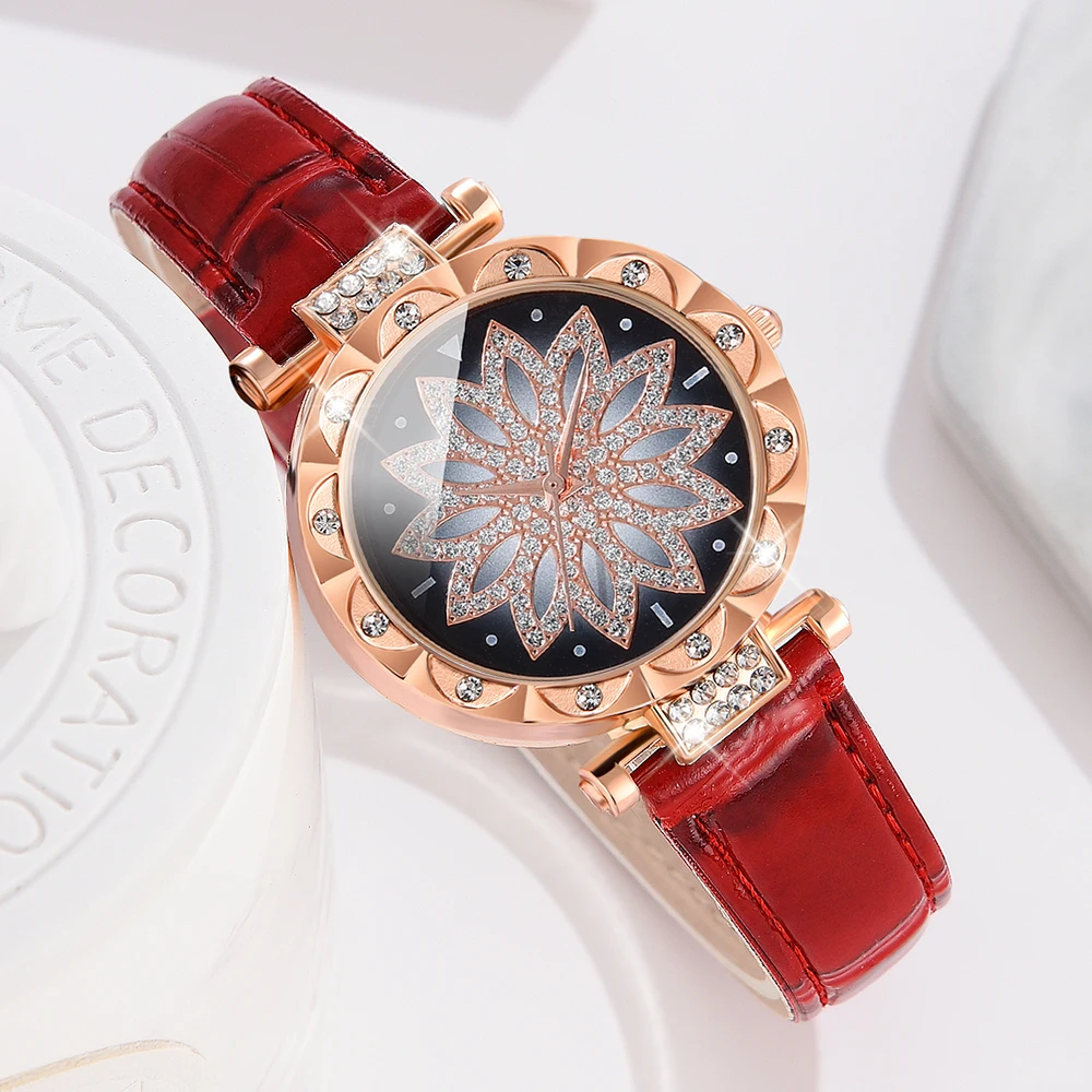 5 шт./комплект женские кварцевые часы с циферблатом из ПУ кожи