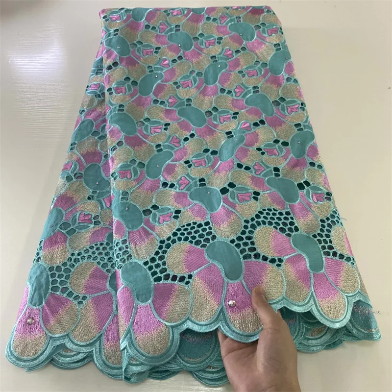 

Швейцарская 100% хлопковая сетчатая ткань с камнями 5 ярдов, кружевная ткань, Африканское кружево, уютная ткань 2022, высококачественное кружев...