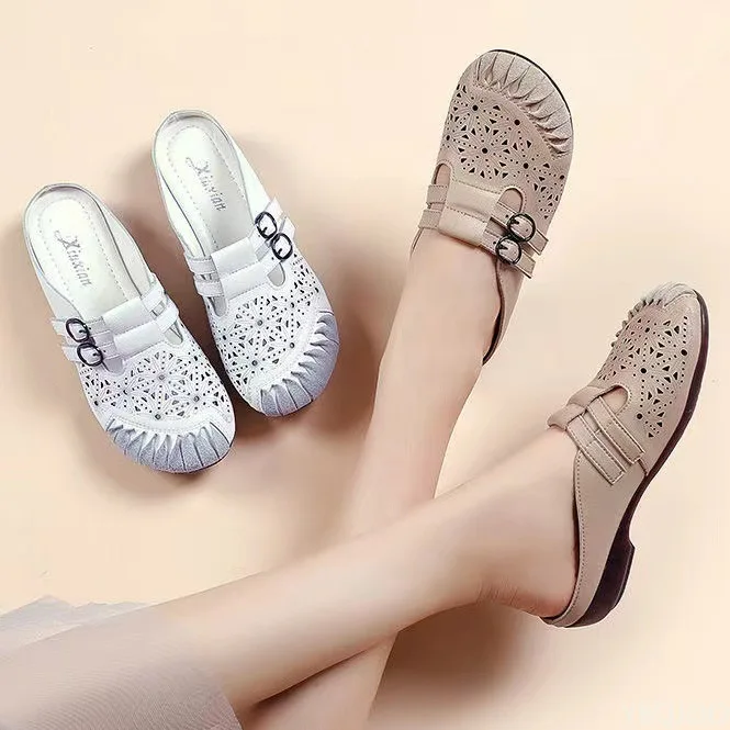 

2022 summer new fashion hole shoes, hollow out Baotou half slippers, soft soled sandals, women's wholesale