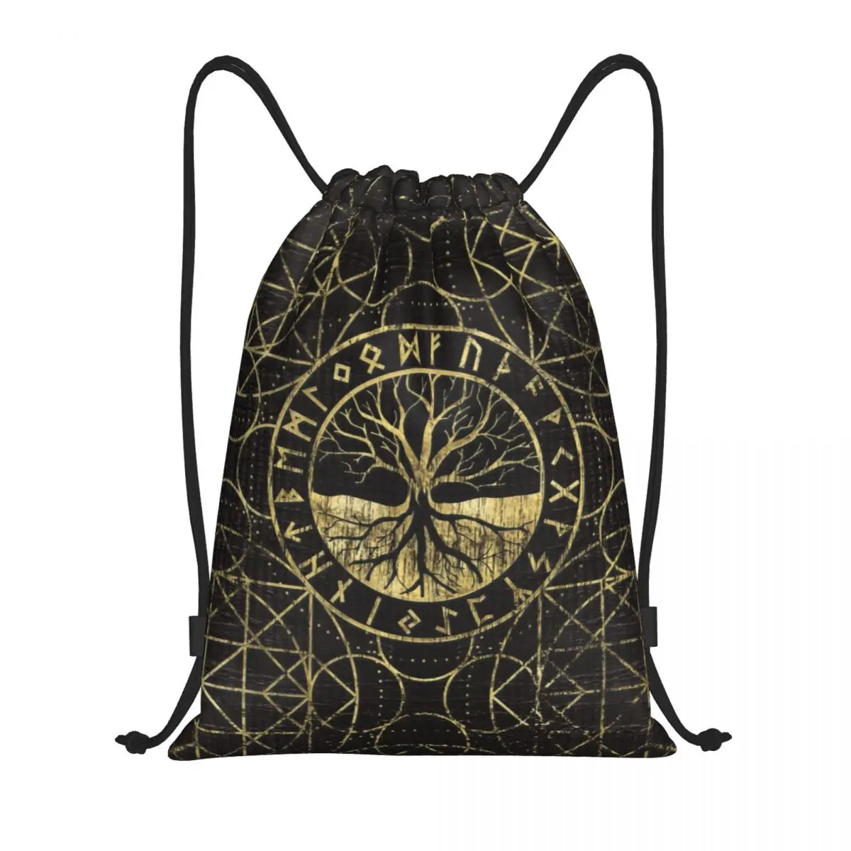 

Tree Of Life Yggdrasil And Runes Drawstring Bags Foldable Gym Sports Sackpack Viking Norse Symbol Shopping Storage Backpacks