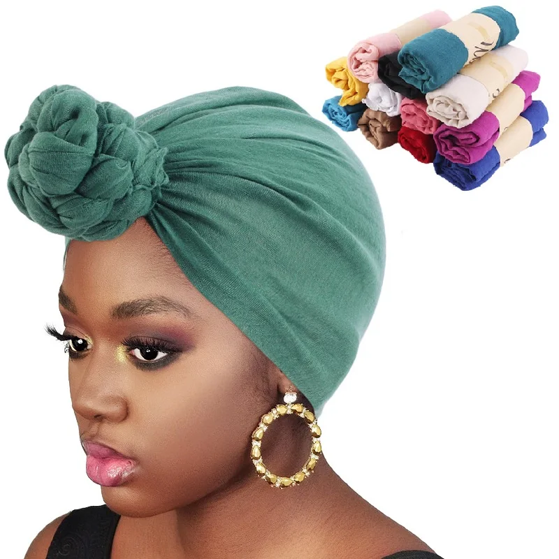 

New Women Big Flower Turban Wedding Party Beanie Elegant Cap Head Wrap Long Stretch Jersey Hijab Musulman Scarf African Turban