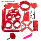 Набор для бондажа BLACKWOLF для взрослых, наручники, хлыст, кляп, Анальный зажим для сосков, веревка, секс-игрушки для женщин, искусственная кожа BDSM