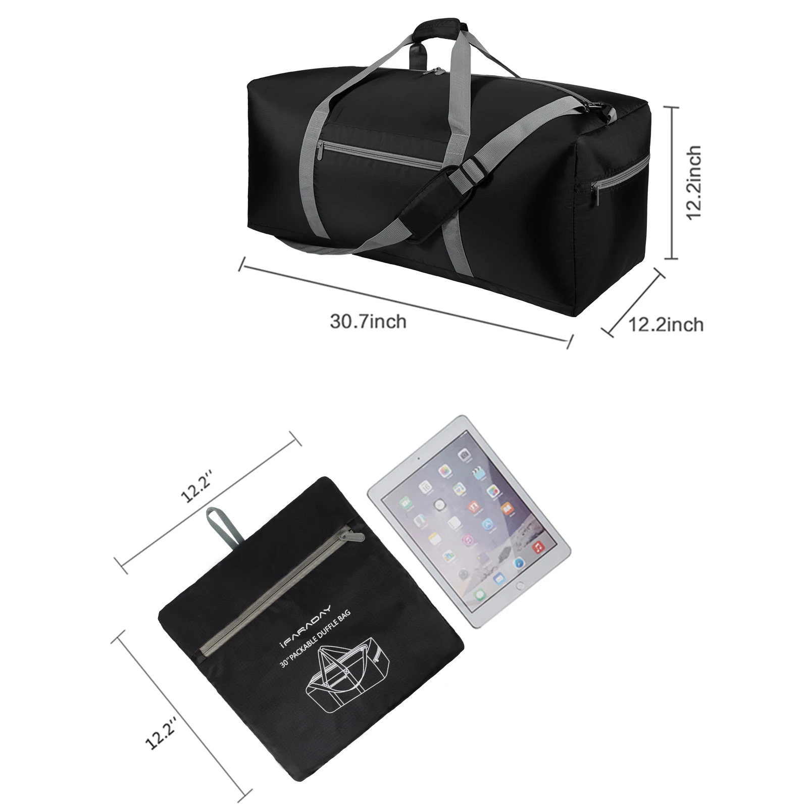 iFARADAY Foldable Duffel Bag 30 inch 75L Large Lightweight Luggage for Men Travel Duffle Bag Tote Carry on Bag Overnight Bags