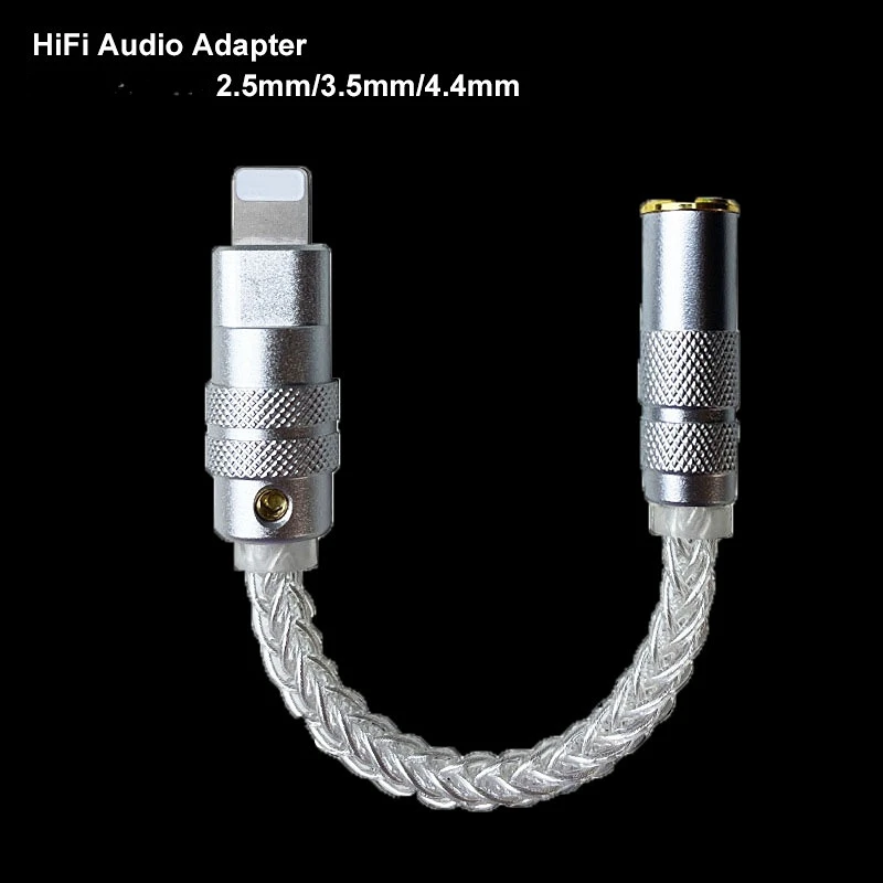 

New HiFi Audio Adapter 2.5mm/3.5mm/4.4mm ios for iPhone11/12/13 pro X XS XR Aux decoding 99.999%Sterling silver cable