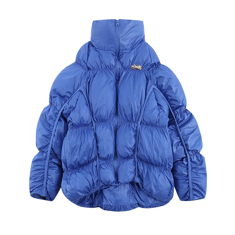 LUCLESAM Men's Stand Collar Cotton Jackets Royal Blue Patchwork Padded Coat Winter New Trend Fashion Loose Thicked Coat for Man