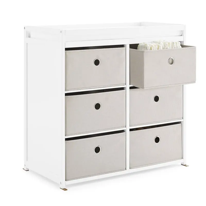 

NEW Delta Children Hayes Changing Table with Fabric Bins Bianca White/Flax Bins