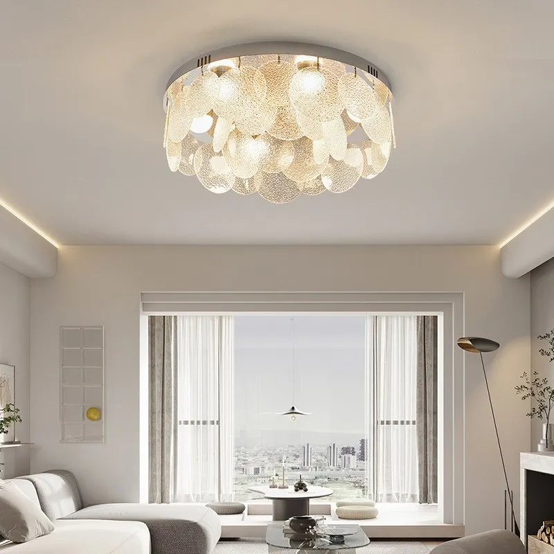 

Nordic LED Ceiling Light Luxury Round Glass Pieces Lamp For Living Room Restaurant Bedroom Study Aisle Indoor Decorative Fixture