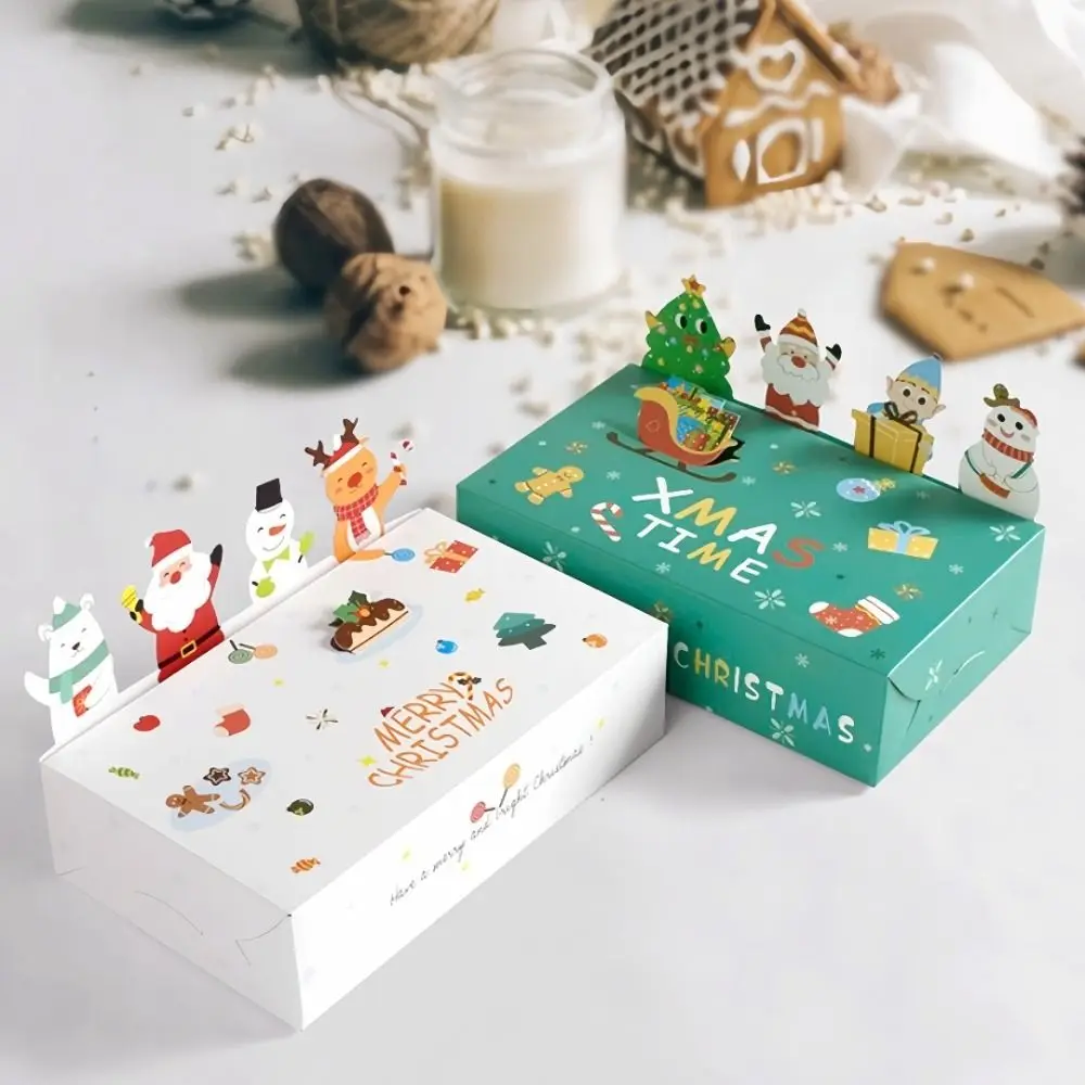 10 шт. коробки из крафт-бумаги с Рождеством 3D складной футляр для конфет ручной