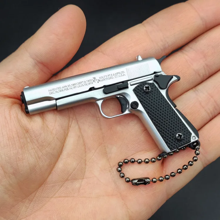 

Коллекционный мини-пистолет 1:3, однотонная матовая Серебряная модель 1911, миниатюрная модель из сплава, игрушечный пистолет, брелок, съемный ...