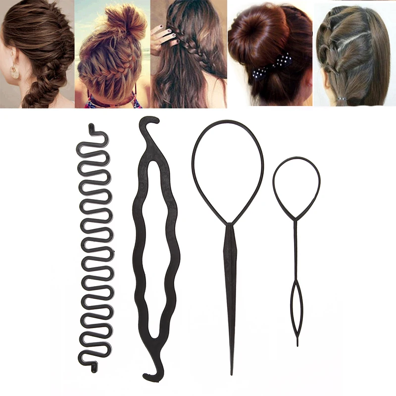 

4pcs/Set Women Girl's Magic Hair Twist Hair Styling Tools Hair Braider Hair Pin Bun Roller Maker Dount Twist Hair Accessories