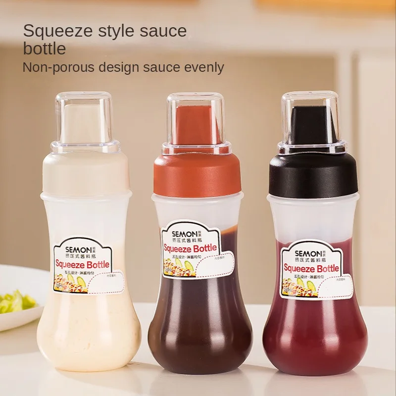 

350ml 5 Hole Squeeze Condiment Bottles With Nozzles Plastic Ketchup Mustard Hot Sauces Olive Oil Bottles Kitchen Squeeze Bottle