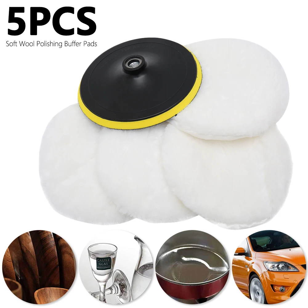

5 Pcs 7 inch Wool Polishing Disc Car Beauty Waxing Self-Adhesive Disc Imitated Wool Sponge Pad Auto Polisher Sponges Discs