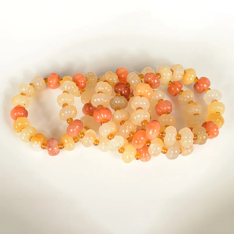 

Natural Color Jade 10mm Pumpkin Beads Bracelet Jadeite Jewelry Fashion Charm Accessories Hand-carved Lucky Amulet Gifts Women