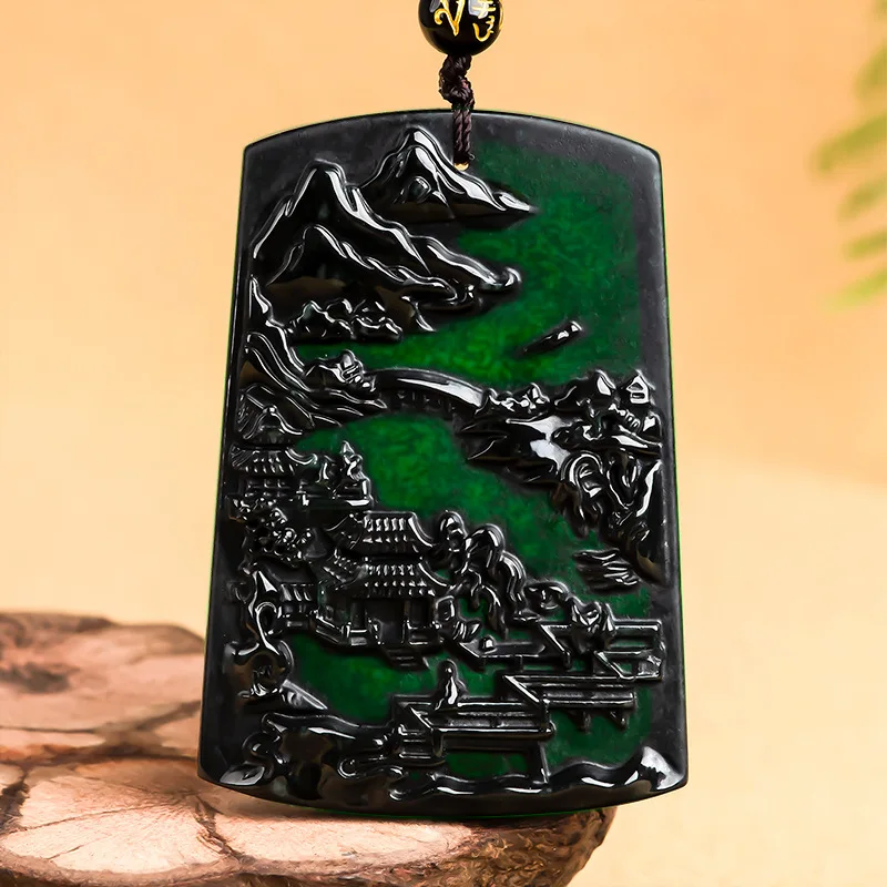 

Hot Selling Natural Hand-carve Jade Mo Cui Shanshui Brand Necklace Pendant Fashion Jewelry Men Women Luck Gifts