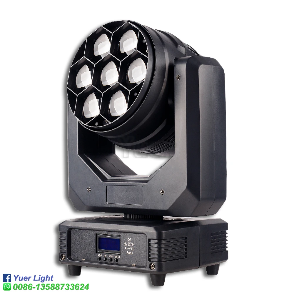 YUER LED 7x40 Вт RGBW Beam Wash Zoom Moving Head Light DMX 17 CH DJ Disco Party Church TV Studio Сценический эффект
