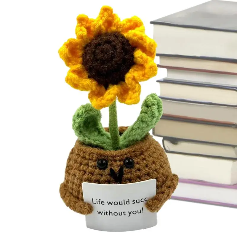 Вязаные крючком суккуленты Забавный положительный мини-горшок искусственные