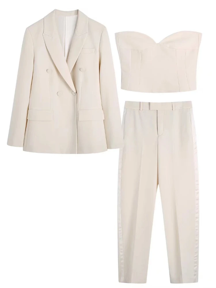 

XEASY Vintage 2022 Spring Women Solid Two-piece Set Office Lady Single Button Blazer Harem Pants Elegant Female Suits Chic