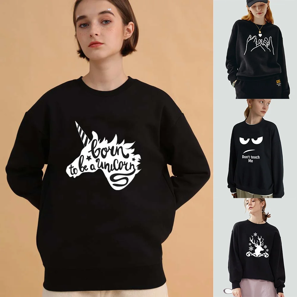 

Hoodies Women Clothing Polyester Blouses Bottoming Long Sleeve Tops Loose Sweatshirt Girl picture printing Casual Pullover
